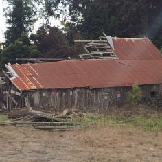 The ruins of a (much newer than early 19th-century) barn stand near the fort.